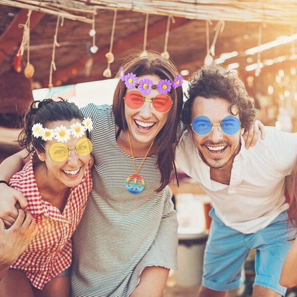 48 pcs Hippie Costume Accessory Set Includes Headbands Sunglasses Party main image 7